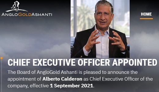 AngloGold nombró a Alberto Calderón como CEO a partir del primero de septiembre de 2021