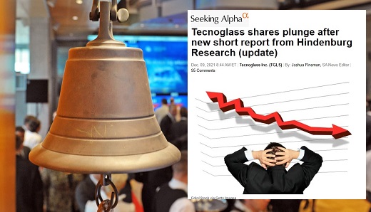 Con pérdida del 30,07% en su acción toca la campana hoy Tecnoglass en New York Stock Exchange