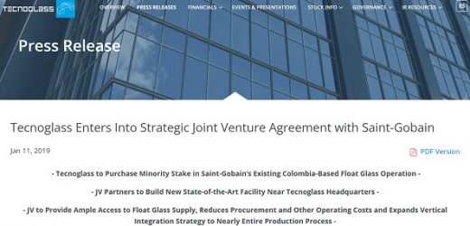 Castigan en Wall Street fracaso de planta de US$160 millones de Tecnoglass con Saint Gobain