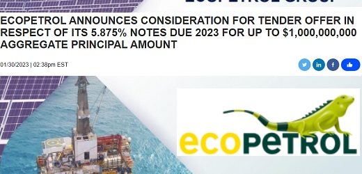 Ecopetrol confirma primicia sobre oferta de recompra de bonos por US$1.000 millones que vencen en septiembre de 2023