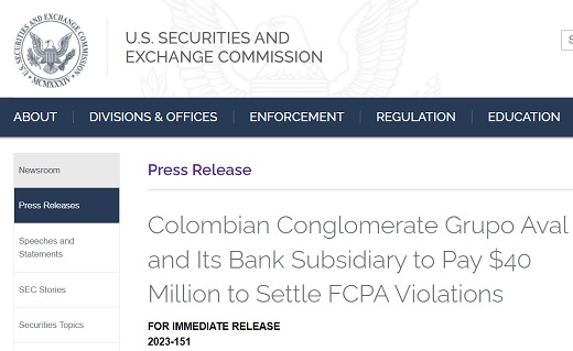 Grupo Aval y Corficolombiana acordaron pagar US$60,5 millones para resolver ante Justicia de E.U. y SEC lío de sobornos de Odebrecht en Ruta del Sol