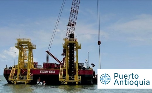 Francesa Eiffage instaló el primer pilote de más de mil de plataforma offshore de Puerto Antioquia