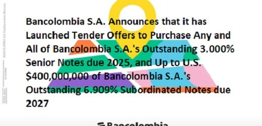 Bancolombia sale a recomprar bonos por US$482 millones al 2025, y hasta US$400 millones subordinados de 2027: colocará nuevos bonos