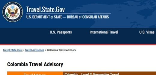 El Gobierno de la Estados Unidos recomienda posponer viajes a Colombia por la continua delincuencia y el brote inesperado de fiebre amarilla