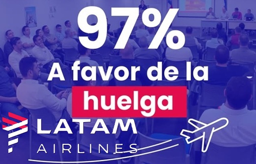 Latam Airlines enfrentará huelga anticipada de pilotos a partir de la medianoche del martes tras fracaso de mediación de la Dirección del Trabajo de Chile